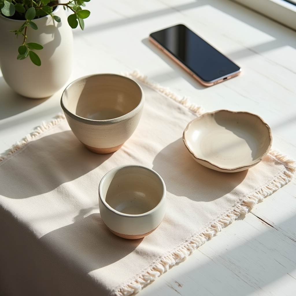 Fotografia di prodotto ceramico con luce naturale diffusa